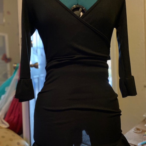 Black Ruffled Cross Front Mini Dress - Picture 2 of 2